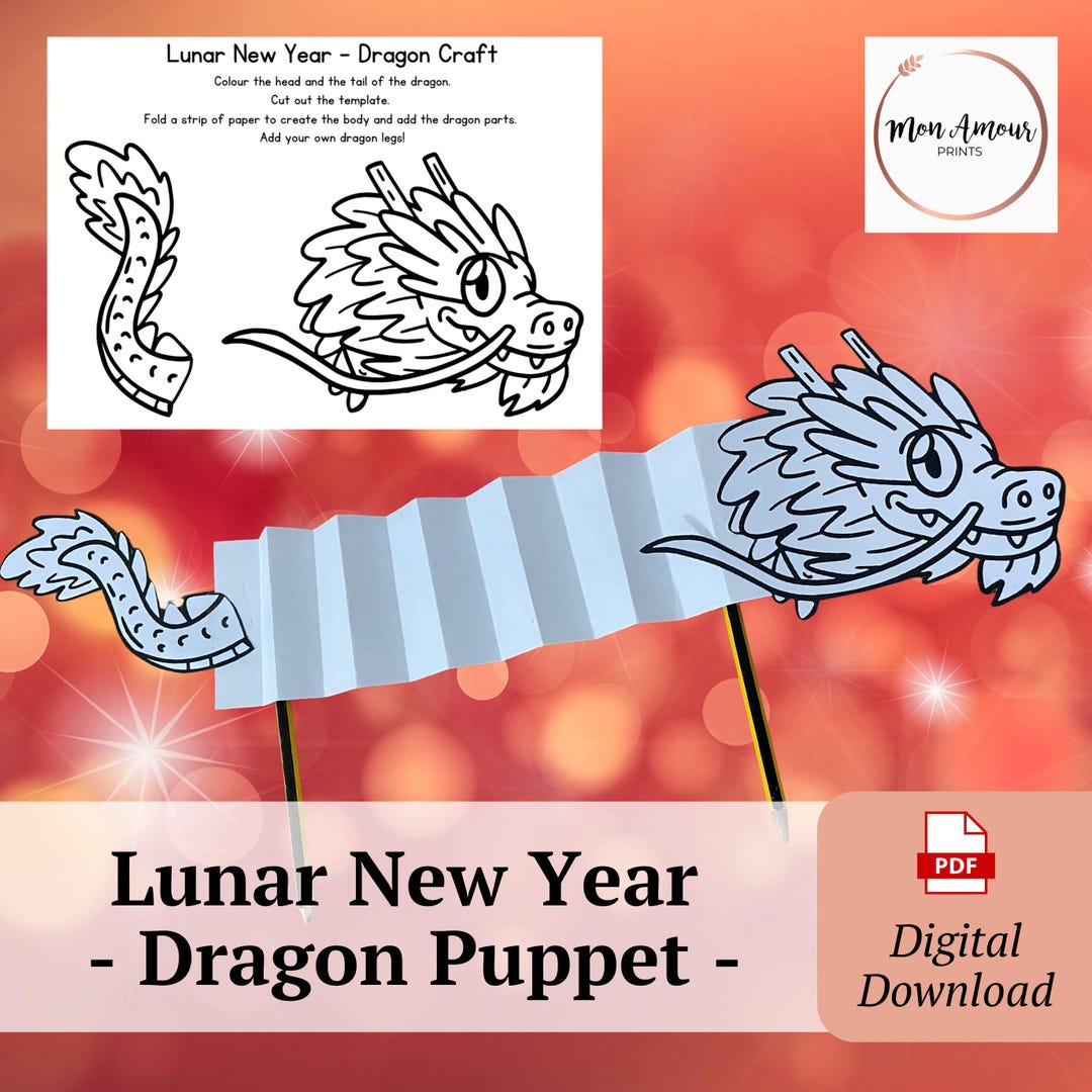 Chinese Dragon Puppet Template Colour & Cut Craft Chinese New Year