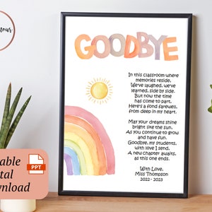 Editable End of Year Poem | Goodbye Print for Students | End of School Letter | School Leavers 2023 | Teacher Farewell |  DIGITAL DOWNLOAD