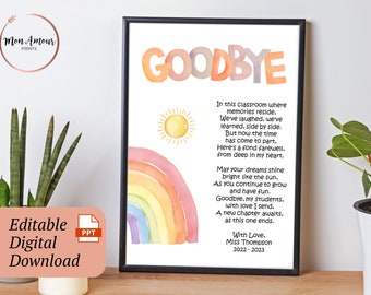 Editable End of Year Poem | Goodbye Print for Students | End of School Letter | School Leavers 2023 | Teacher Farewell |  DIGITAL DOWNLOAD