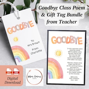 Paquete de poemas y etiquetas de regalo editables de fin de curso / Impresión de despedida para estudiantes / Egresados de la escuela 2025 / Carta de fin de curso / DESCARGA DIGITAL