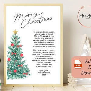 Poesia di Natale modificabile dall'insegnante ai bambini / Lettera di Natale / Nota di fine anno / Regalo di Natale per la classe / DOWNLOAD DIGITALE