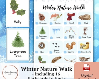 Winter Nature Walk & 16 Flashcards | Scavenger Hunt | Children's Outdoor Activity | Nature Checklist | Outdoor Learning | DIGITAL DOWNLOAD