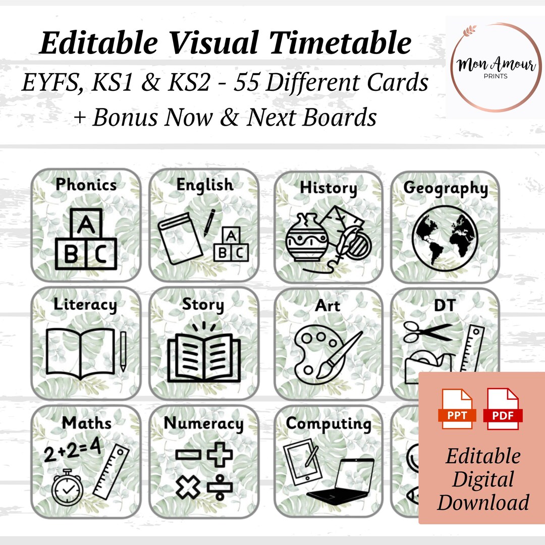 Editable Botanical Visual Timetable for Early Years, KS1, KS2 | School ...