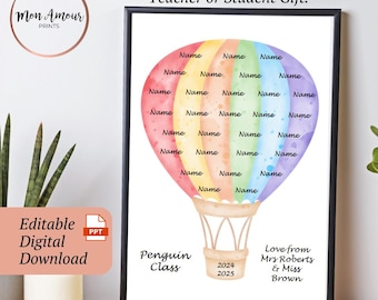 Personalised End of Year Class Print | Thank you Teacher Gift | Rainbow Hot Air Balloon Print | Teacher Appreciation | DIGITAL DOWNLOAD