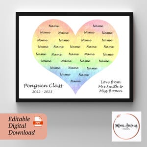 Gepersonaliseerde eindejaarslesafdruk | Bedankt leraar cadeau | Cadeau schoolverlater | Klascadeau liefdeshart regenboogprint | DIGITALE DOWNLOAD