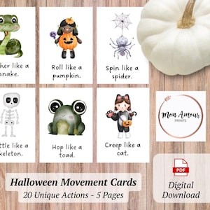Cartões de movimento de Halloween | Cartões de ação de Halloween | Habilidades motoras brutas | Atividade de outono para pré-escola | Cantinho da calma para crianças | DOWNLOAD DIGITAL