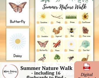 Summer Nature Walk & Flashcards | Scavenger Hunt | Children's Outdoor Activity | Nature Checklist | Outdoor Learning | DIGITAL DOWNLOAD