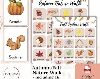 Autumn Nature Walk & Flashcards | Fall Scavenger Hunt | Children's Outdoor Activity | Nature Checklist | Outdoor Learning | DIGITAL DOWNLOAD
