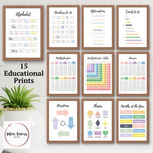 15 carteles educativos en colores pastel / Arte mural educativo imprimible / Aula Montessori / Impresiones para educación en el hogar / Carteles de matemáticas / DESCARGA DIGITAL