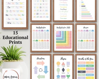 15 Pastel Educational Posters | Printable Educational Wall Art | Montessori Classroom | Homeschool Prints | Math Posters | DIGITAL DOWNLOAD