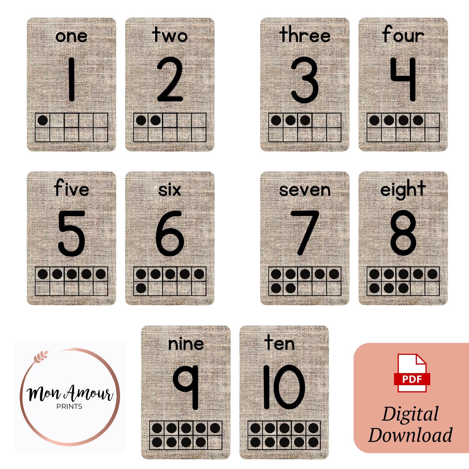 Hessian 10s Frame Posters | Number Cards From 1 to 10 | Place Value ...
