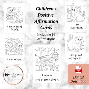 Tarjetas de afirmación para colorear e imprimir / Tarjetas de afirmación para niños / Tarjetas didácticas de bienestar positivo / Tarjetas para colorear para niños / DESCARGA DIGITAL