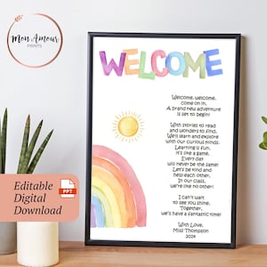 Poema de bienvenida a la clase / Impresión de bienvenida para estudiantes / Carta de inicio de clases / Mensaje de bienvenida para el maestro personalizado / DESCARGA DIGITAL