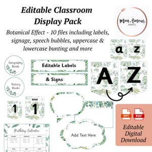 Editable Classroom Display Pack | Botanical Bunting | Display Headers | Natural Bulletin Board  | Tray & Peg Labels | PRINTABLES