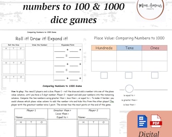 Maths: Comparing Numbers to 1000 | Comparing Numbers to 100 | Year 3 & 4 Place Value Activities | Place Value Dice Games | DIGITAL DOWNLOAD