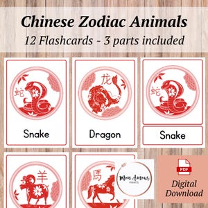 Animais do Ano Novo Chinês | Cartões de Animais do Zodíaco | Ano Novo Lunar | Ano da Serpente | Cartões do Ano do Zodíaco | DOWNLOAD DIGITAL