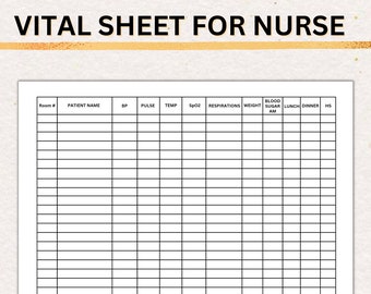 Nurse Vitals Sheet | SNF, LTC, Monthly Vitals (PDF Print)