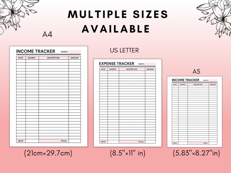 Template. Track Inches Income and Expense Tracker, Printable Ledger (A4, A5, Letter) - Etsy