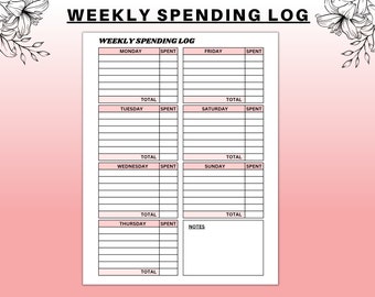 Weekly Spending Tracker Printable, Expense Log (A4, A5, Letter PDF)