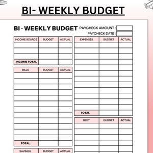 BI WEEKLY Budget Planner Printable, Paycheck Budget Printable, Budget Binder, Budget Planner, Budget Template A4 A5 Letter PDF