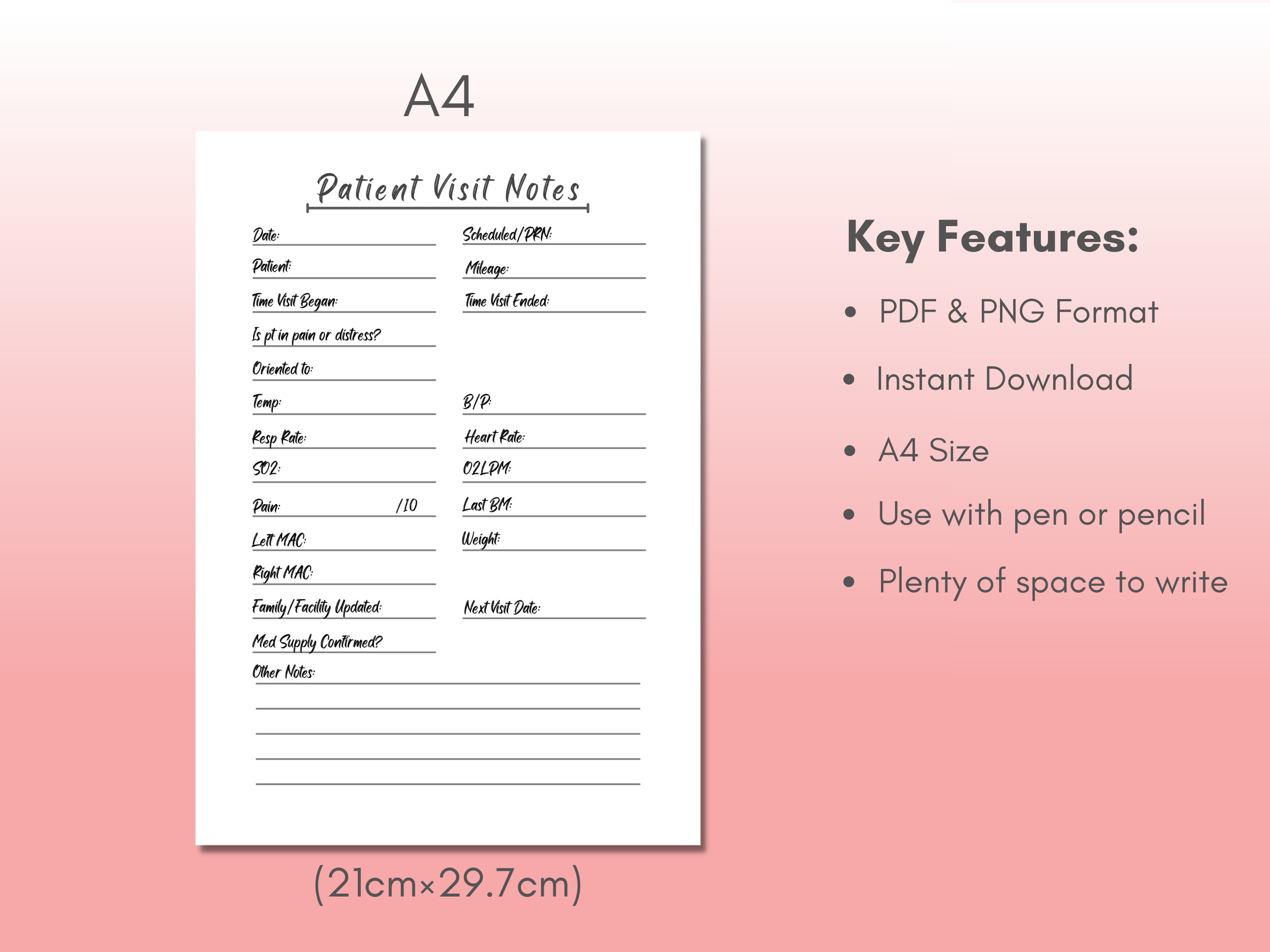 Patient Visit Notes Printable - A Notebook for Hospice