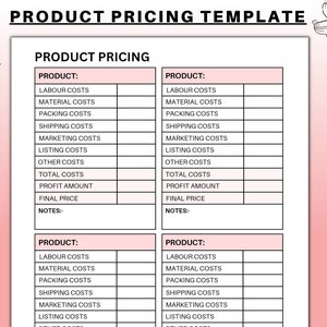 Product Pricing Template, Product Price Calculator, Business Costs, Product Pricing Worksheet, Planner Insert, A4, A5, Letter