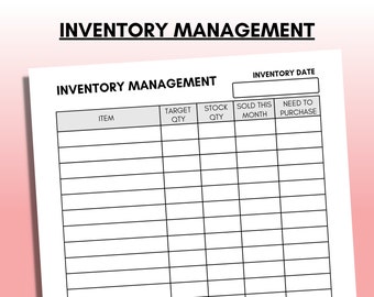 Inventory Management Sheet, Small Business Organizer (PDF & PNG)