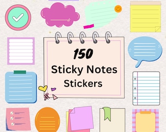 Sticky Notes PNG Stickers: Digital Note Page Kit (136 Files)