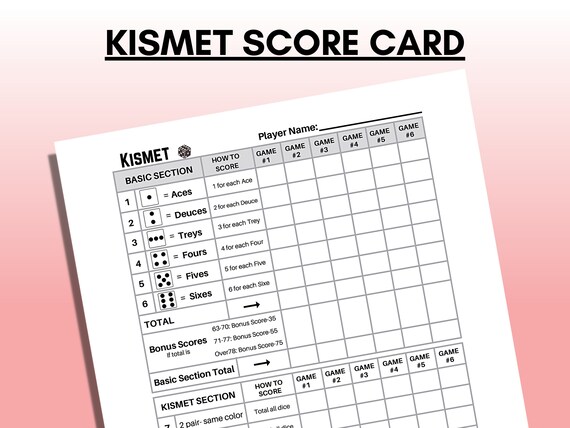 Kismet Score Card Kismet Scoresheet Kismet Score Pads - Etsy