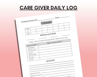 Caregiver Daily Log Printable, Patient Medical Planner (PDF Download)