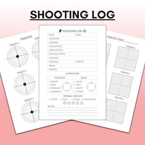 射撃ログ印刷可能、ピストルとライフルの射撃データ記録帳、ターゲット、ハンドローディングログブック、射撃場記録帳、PDF、A4