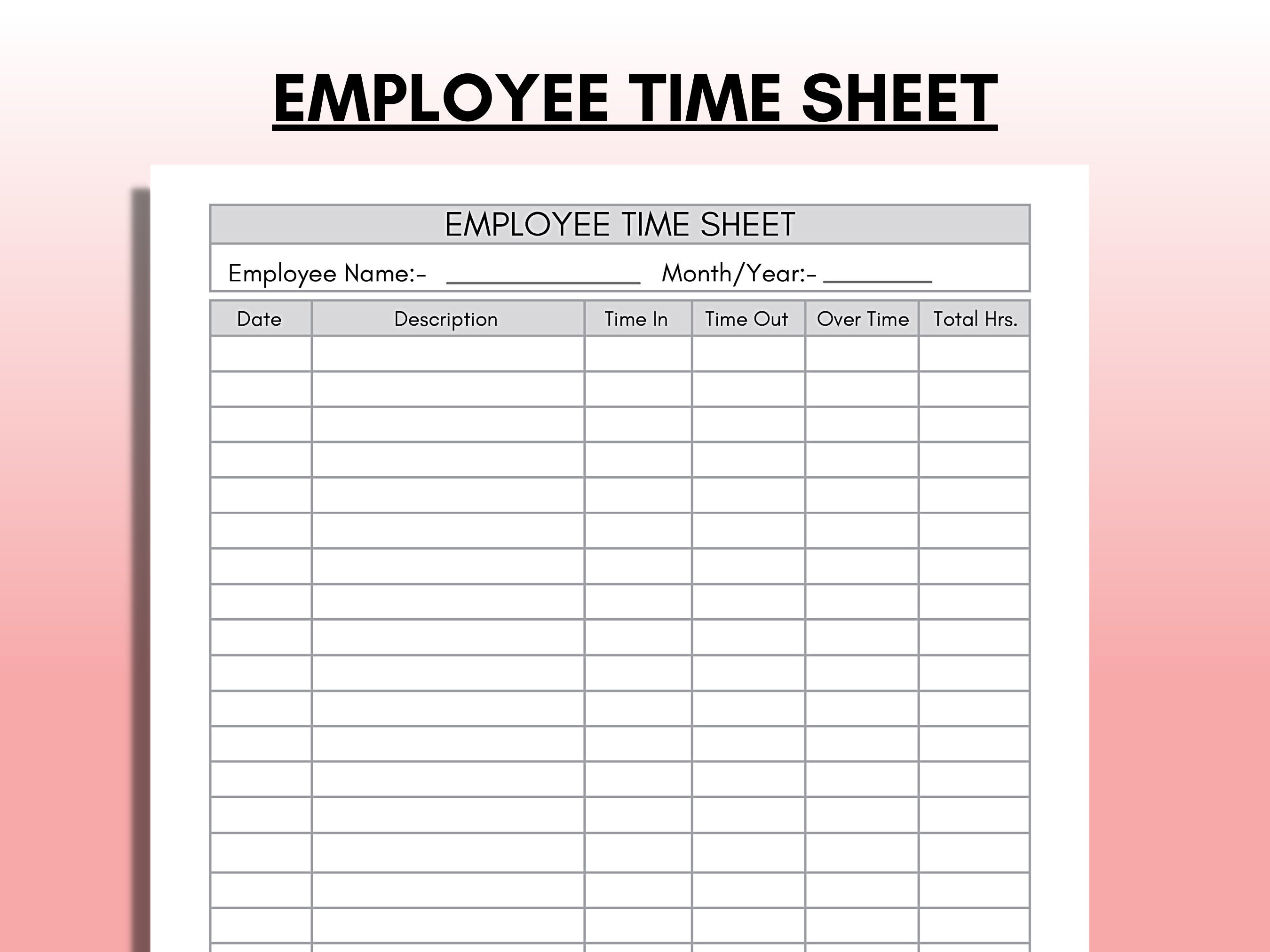 Employee Time Sheet Time Card Template Work Schedule Etsy