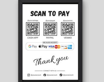 Custom Scan to Pay Template Venmo Payment Sign PayPal payment Sign, Cash app Payment QR CodeSign | Digital Download Within 24 Hrs