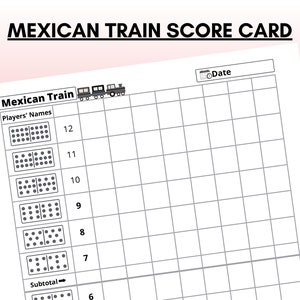 Mexican Train Score Card. Mexican Train Score Sheet. Mexican Train Score pads, Dominoes Score Pads, Printable  PDF Download Letter Size & A4