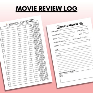 Movie Review Log, Film review sheet, Movies To Watch List - Movie Tracker Printable - Movie List Printable - Instant PDF Download - A4