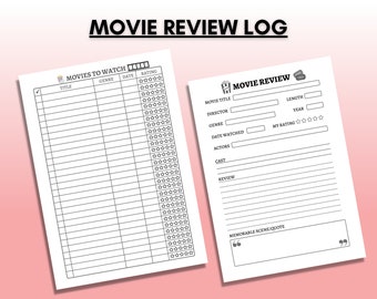 Movie Review Log, Film List Printable (PDF & PNG)