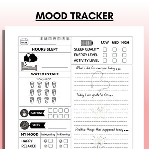 Mood Tracker afdrukbaar, maandelijkse Mood Tracker, dagelijkse Mood Tracker, Mood Journal, angst Tracker, Mood Diary, Instant PDF Download A4-formaat