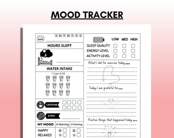 Monthly Mood Tracker Printable, Anxiety Journal, A4 (PDF Download)
