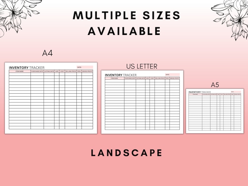 Sizes Inventory Reseller Inventory Tracker, Printable Inventory List (A4 A5 Letter PDF ...