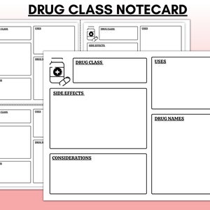 DRUG CLASS Notecard, studiesjablonen voor verpleegkundestudenten, afdrukbaar - directe pdf-download