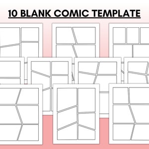 Plantilla de cómic en blanco, plantilla de tira de cómic, paneles de cómic vacíos / imprimibles, 10 hojas, tamaño carta y A4