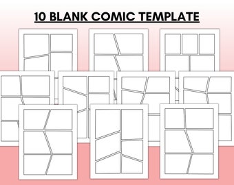 Blank Comic Book Template, Comic Book Strip Template, Empty Comic Panels | Printable, 10 sheets, Letter and A4 Size