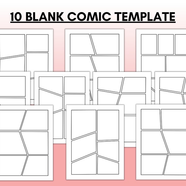 Blank Comic Book Template, Comic Book Strip Template, Empty Comic Panels | Printable, 10 sheets, Letter and A4 Size