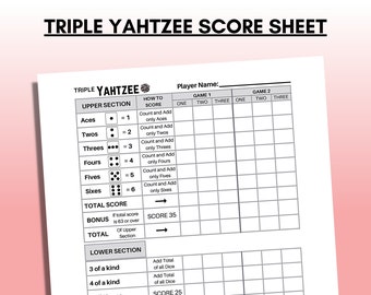 triple yahtzee score sheet triple yahtzee score card etsy