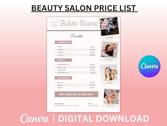 Price List for Beauty Salon Editable Printable Salon Price - Etsy Price List for Beauty Salon Editable Printable Salon Price - Etsy