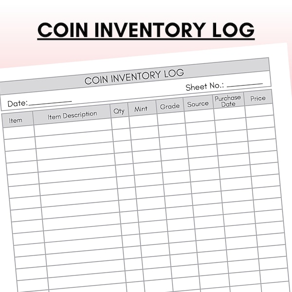 Coin Inventory Log, Coin Collection, , Collectible Coin Inventory Log, Instant Download, Printable Log, US Letter Size, A4