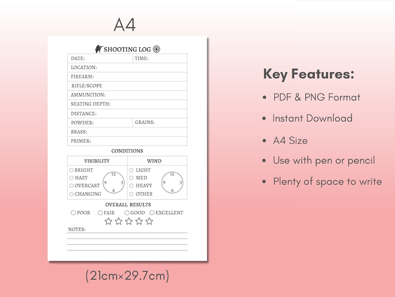 Shooting Log Printable, Shooters Data Record Book for Pistol and Rifle