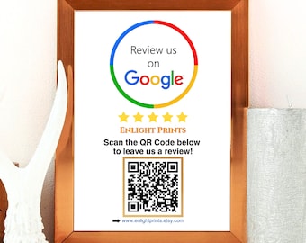 Google Review Card, Google Review Card Template with QR Code (Digital Download)