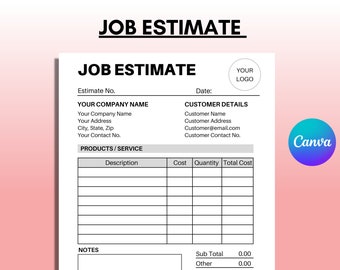 Editable Job Estimate Template, Canva Contractor Bid (US Letter)