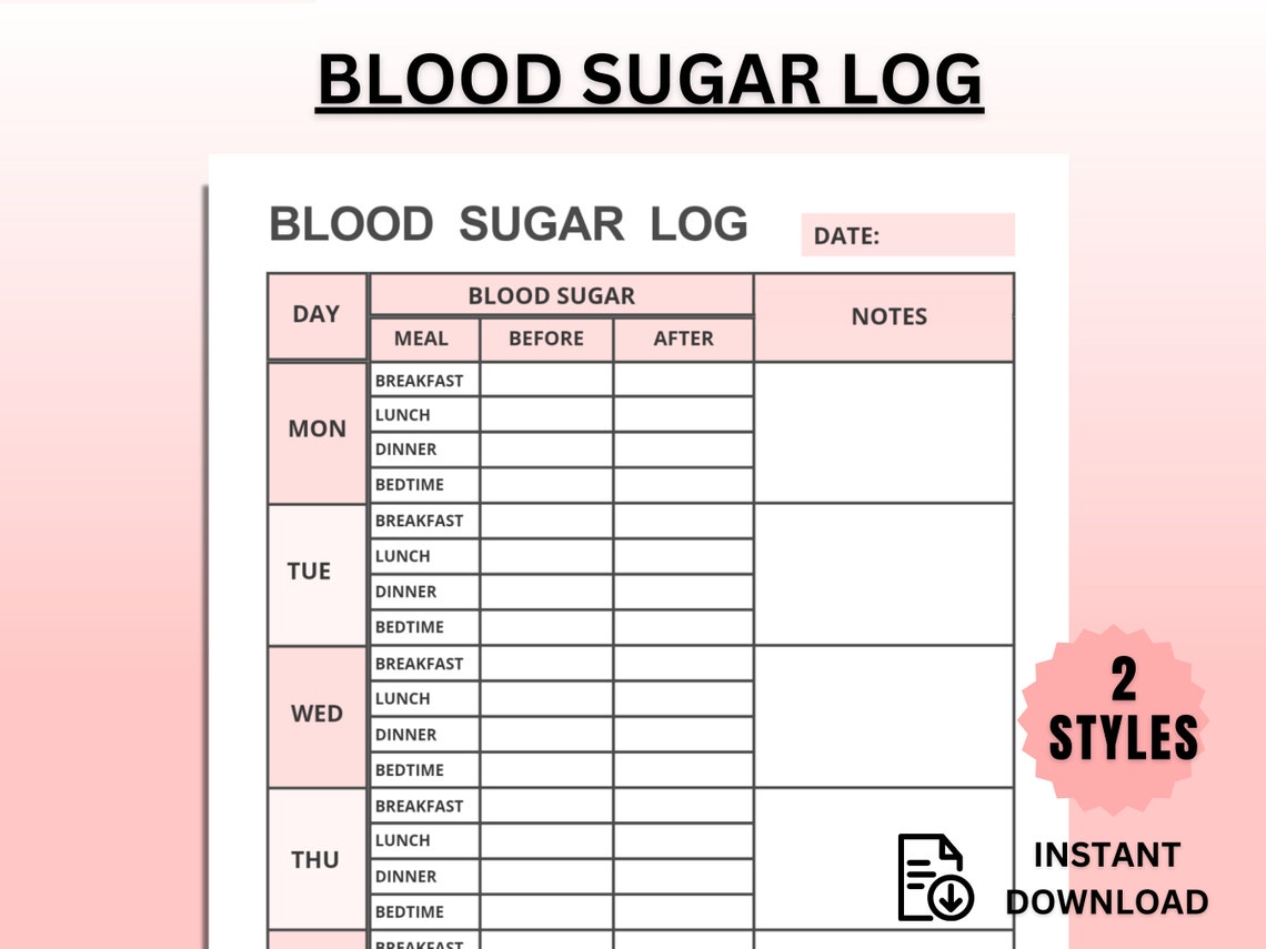 Blood Sugar Log, Blood Sugar Template, Blood Sugar Printable, Blood ...